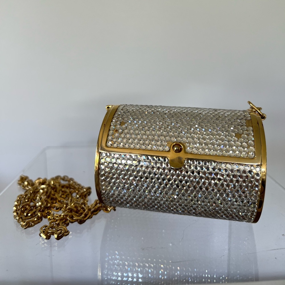 Judith Leiber Round miniaudiere with gold chain